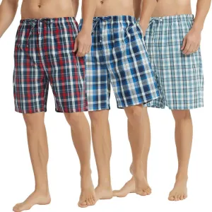 Vulcanodon 2 Pack Men's Cotton Pajama Shorts, Soft Woven Pajama Shorts for Men Plaid Pj Bottoms