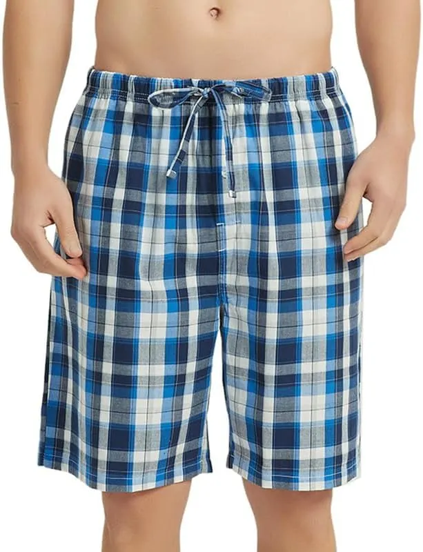 Vulcanodon 2 Pack Men's Cotton Pajama Shorts, Soft Woven Pajama Shorts for Men Plaid Pj Bottoms