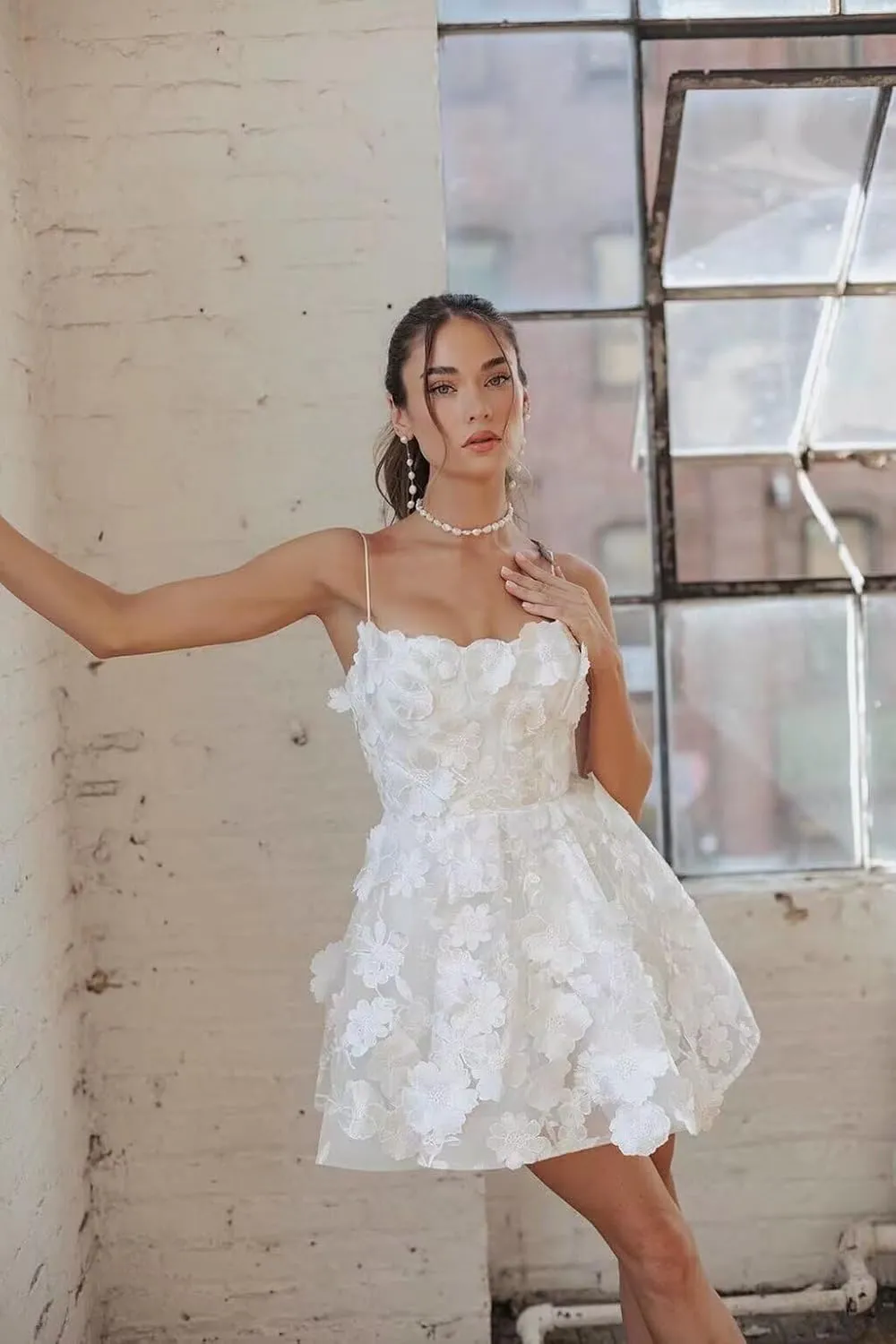 Wchecalino Short Wedding Dresses for Bride 2025 Simple Bridal Shower Dress Boho Mini Wedding Reception Gowns