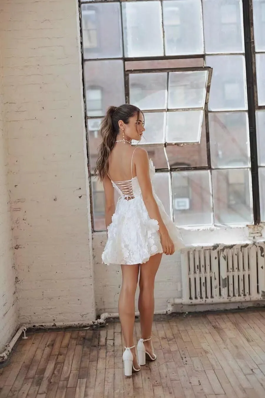Wchecalino Short Wedding Dresses for Bride 2025 Simple Bridal Shower Dress Boho Mini Wedding Reception Gowns