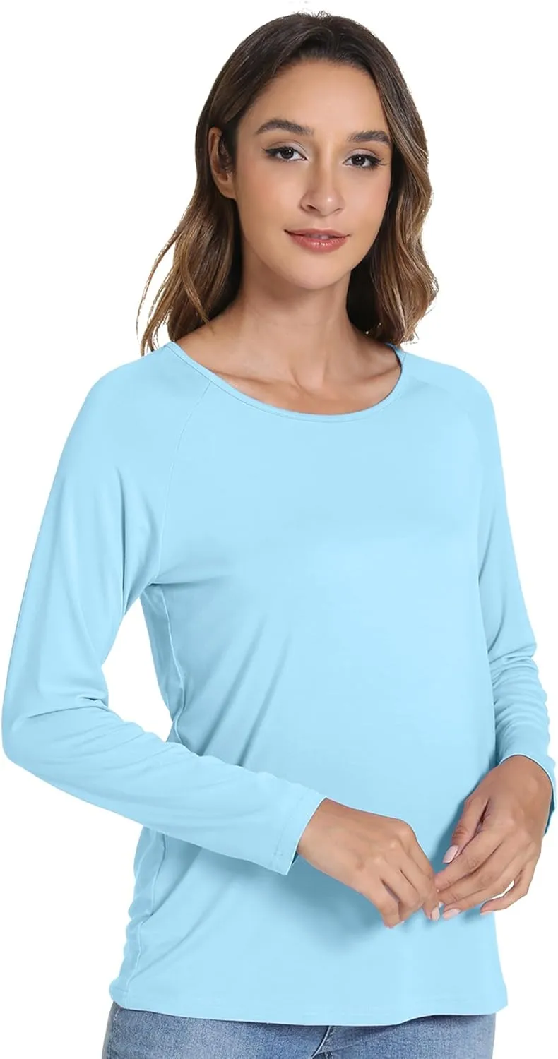 WiWi Women's Viscose from Bamboo Pajama Tops Soft Scoop Neck Sleep Shirt Loose Long Sleeves T-Shirt Loungewear S-XXL