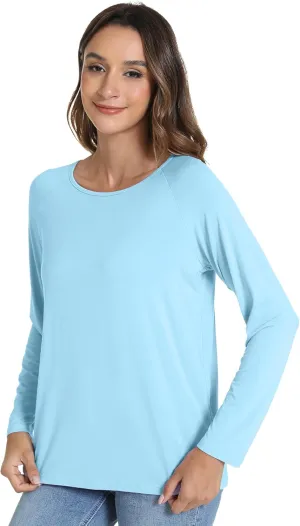 WiWi Women's Viscose from Bamboo Pajama Tops Soft Scoop Neck Sleep Shirt Loose Long Sleeves T-Shirt Loungewear S-XXL