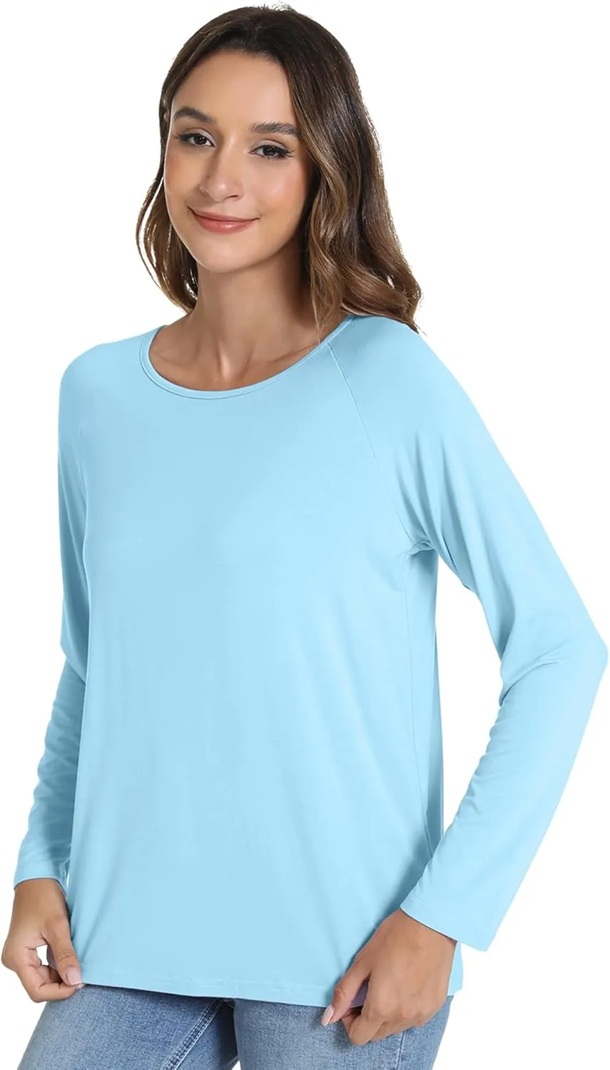 WiWi Women's Viscose from Bamboo Pajama Tops Soft Scoop Neck Sleep Shirt Loose Long Sleeves T-Shirt Loungewear S-XXL