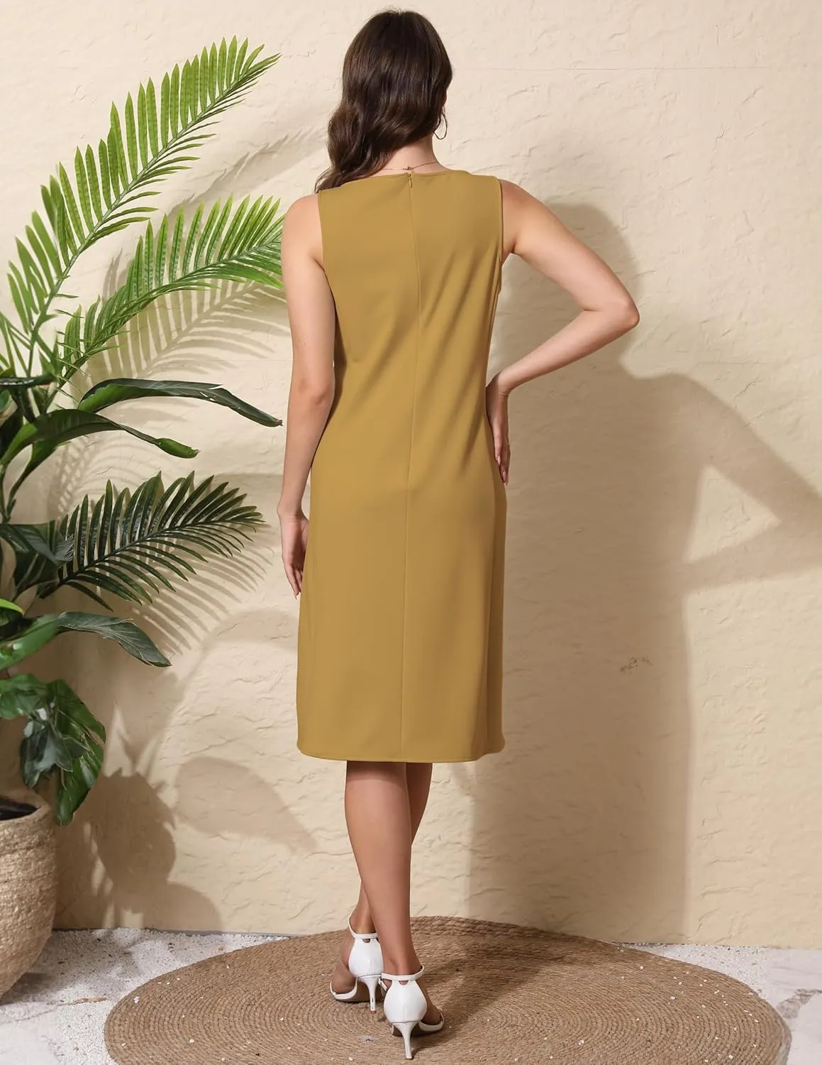 Women Business Wrap Midi Dress, 2025 Summer Sleeveless A-line Slimming Work Pencil Skirt
