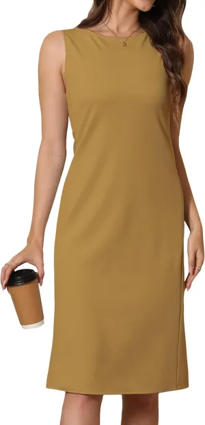 Women Business Wrap Midi Dress, 2025 Summer Sleeveless A-line Slimming Work Pencil Skirt