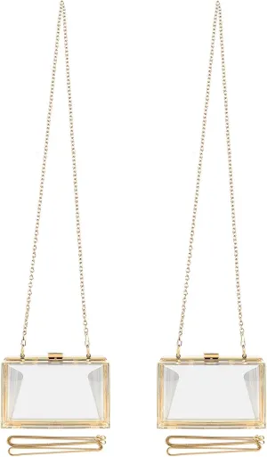 Women Clear Purse, Acrylic Box Evening Clutch Bag, Transparent Lady Wedding Party Shoulder Crossbody Handbag with Replacement Chain Strap, 2 Pack