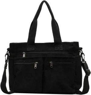 Women Corduroy Satchel Tote Bag Multi Pockets Large Capacity Totes Handbag Casual Work Meaaenger Purse,Green