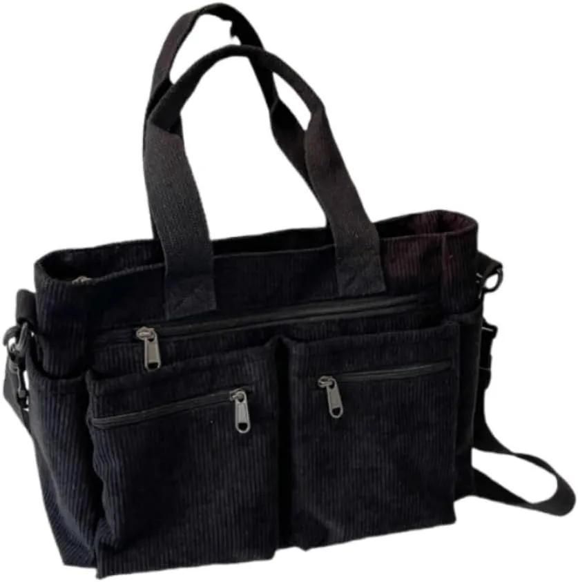 Women Corduroy Satchel Tote Bag Multi Pockets Large Capacity Totes Handbag Casual Work Meaaenger Purse,Green