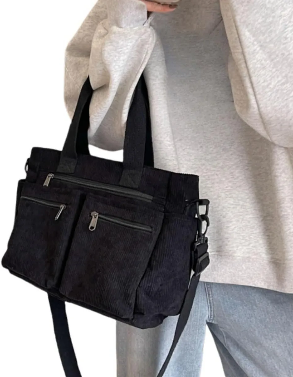 Women Corduroy Satchel Tote Bag Multi Pockets Large Capacity Totes Handbag Casual Work Meaaenger Purse,Green