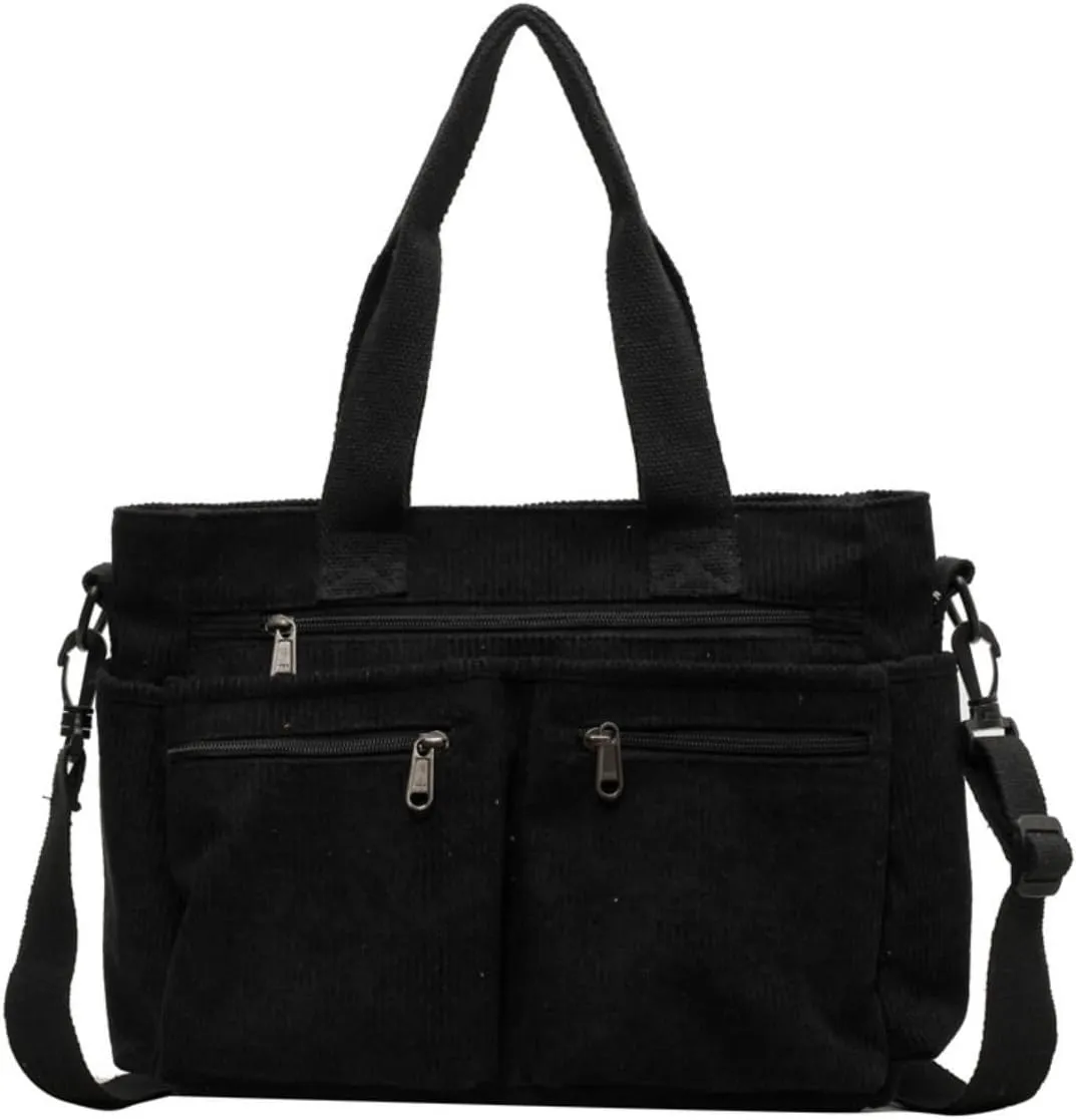 Women Corduroy Satchel Tote Bag Multi Pockets Large Capacity Totes Handbag Casual Work Meaaenger Purse,Green