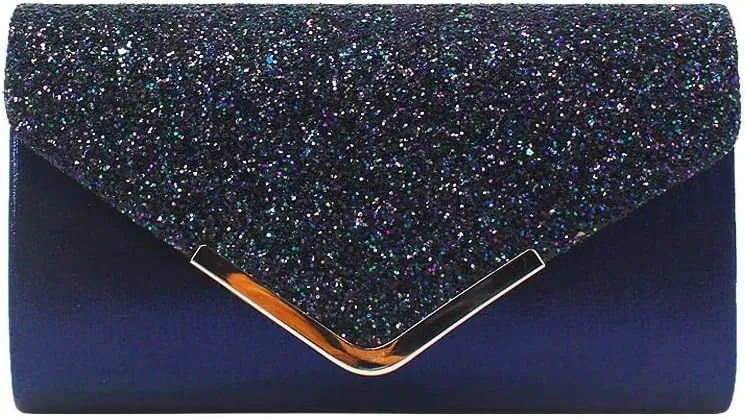Women Envelope Clutch Bag Bling Evening Purse for Wedding Party with Detachable Chain