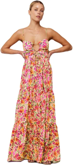 Women Floral Maxi Dresses 2025 Sleeveless Spaghetti Strap Cut Out Casual Beach Midi Long Dress