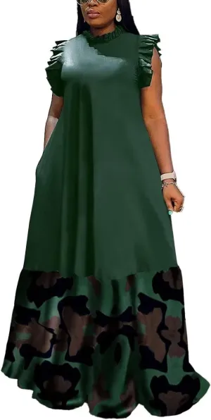 Women Maxi Dress Summer Plus Size Sleeveless Crewneck A Line Loose Long Dresses with Pockets