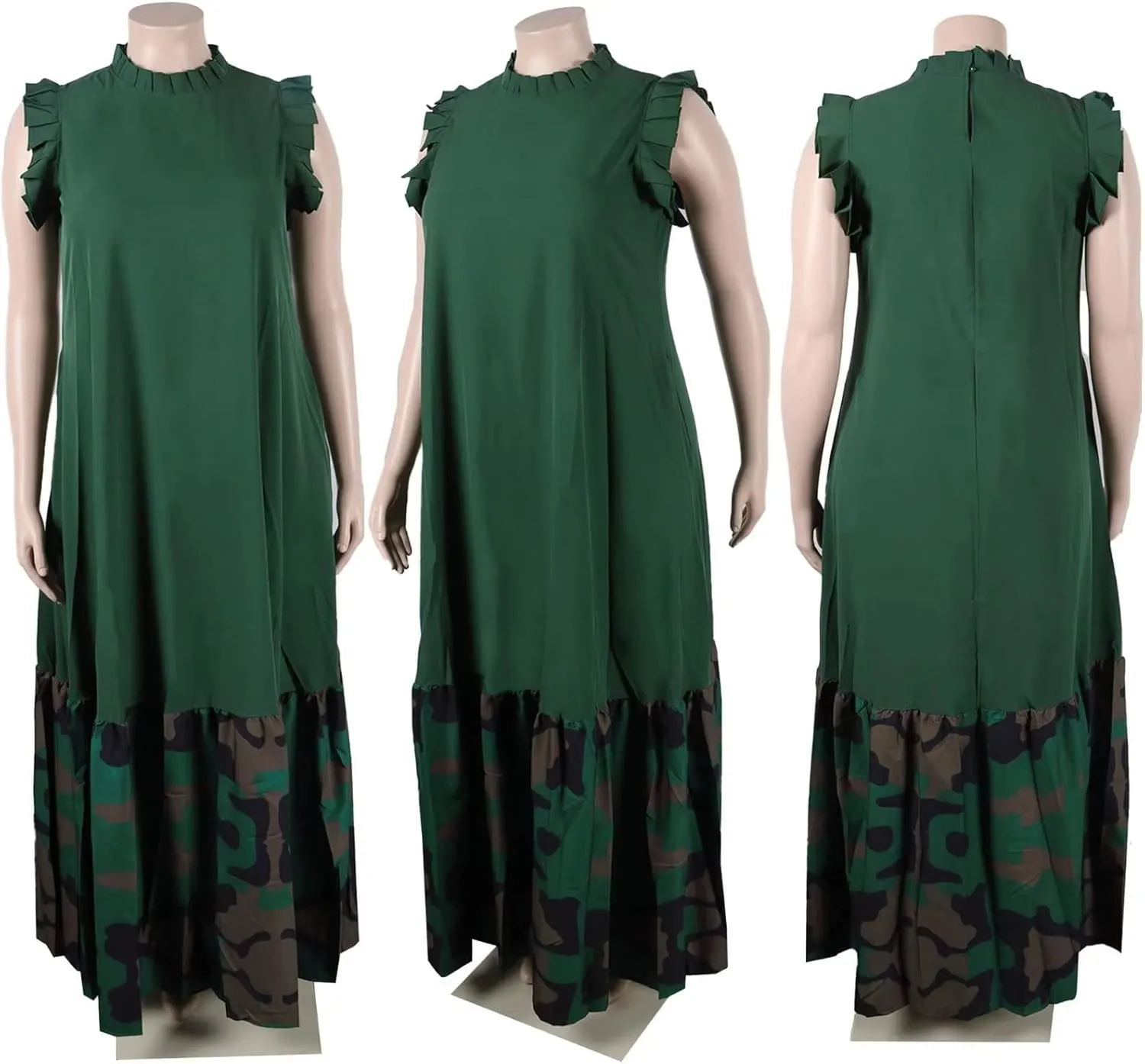 Women Maxi Dress Summer Plus Size Sleeveless Crewneck A Line Loose Long Dresses with Pockets