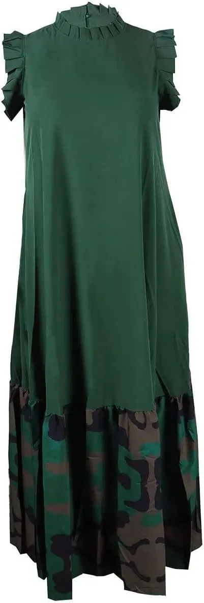 Women Maxi Dress Summer Plus Size Sleeveless Crewneck A Line Loose Long Dresses with Pockets