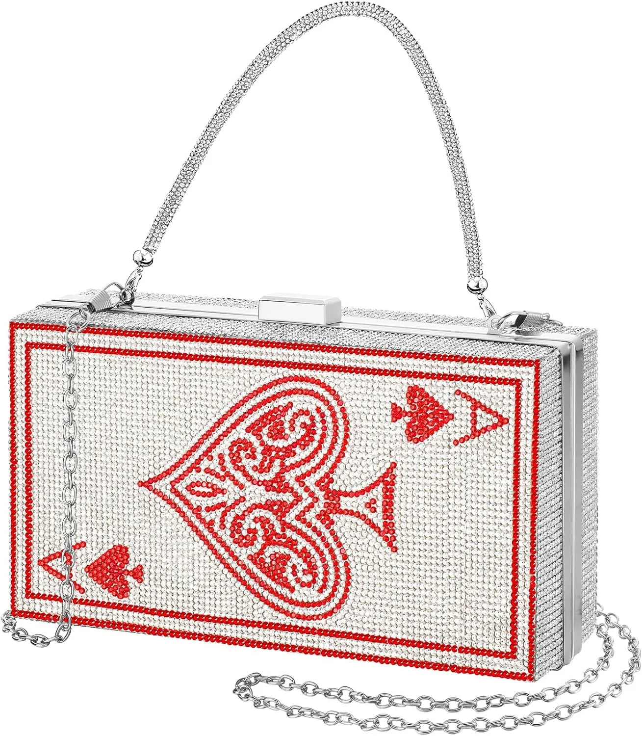 Women Poker Card Evening Clutch Rhinestone Purse Casino Vegas Novelty Purse Queen Hearts Bags Playing Cards Gift(Red,Ace of Hearts)