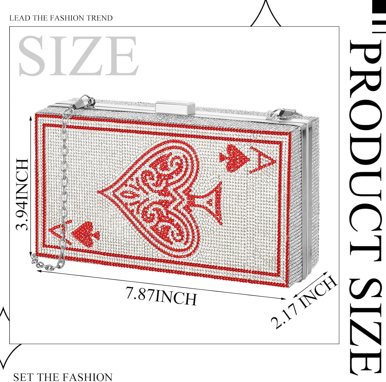Women Poker Card Evening Clutch Rhinestone Purse Casino Vegas Novelty Purse Queen Hearts Bags Playing Cards Gift(Red,Ace of Hearts)