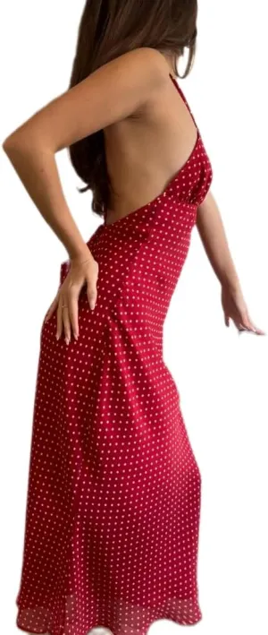 Women Polka Dot Summer Sundress Y2k V Neck Tie Back Spaghetti Strap Maxi Dress 2025 Slim Fit A Line Beachwear