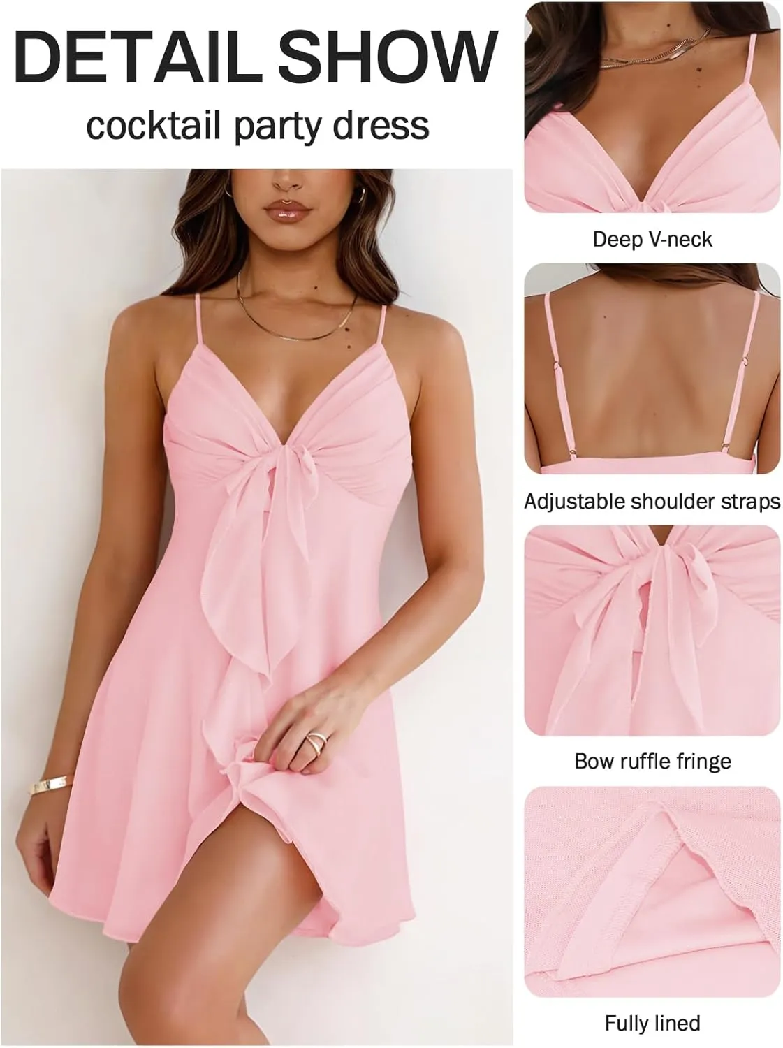 Women Sleeveless Sexy V Neck Summer Dress for Women Casual Flowy Beach Club Party Spaghetti Strap Mini Sundress