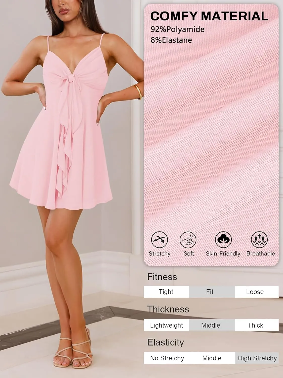 Women Sleeveless Sexy V Neck Summer Dress for Women Casual Flowy Beach Club Party Spaghetti Strap Mini Sundress