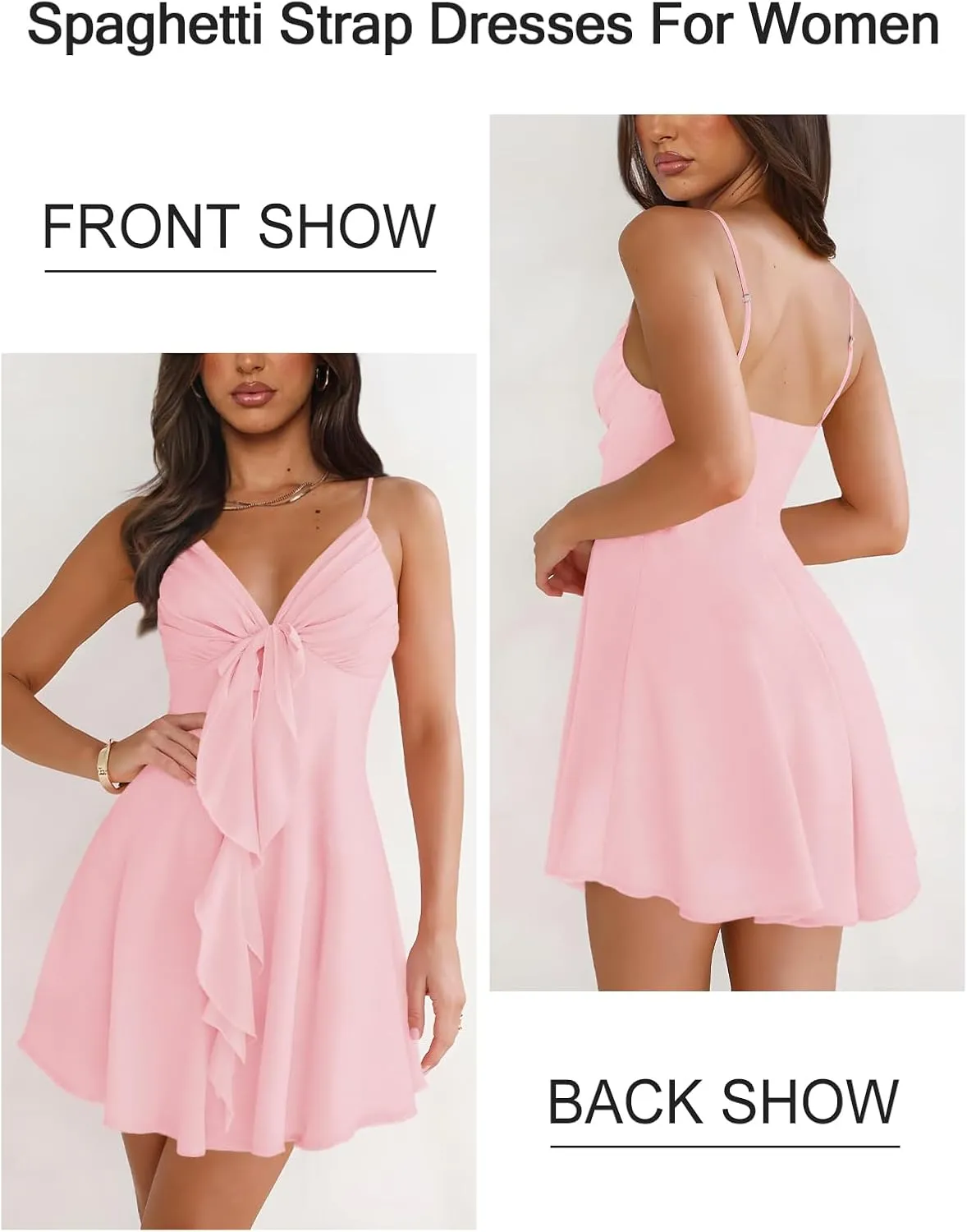 Women Sleeveless Sexy V Neck Summer Dress for Women Casual Flowy Beach Club Party Spaghetti Strap Mini Sundress