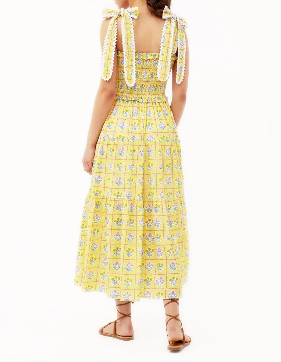 Women Summer Y2k Floral Maxi Dress Tie Shoulder Smocked Long Dress Tiered Flowy Swing A Line Beach Sundress