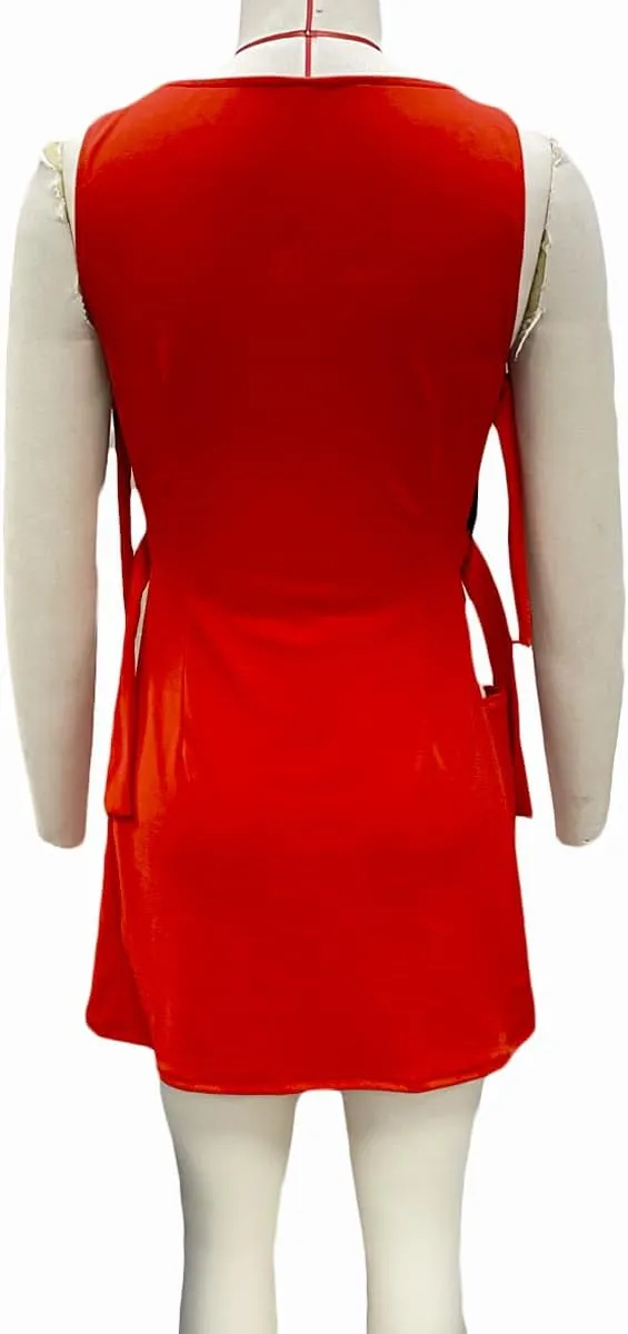 Women Y2K Buckle Mini Dress Summer Sleeveless Hollow-Out Tie Side Boat Neck Short Tank Dress Night Party Clubwear