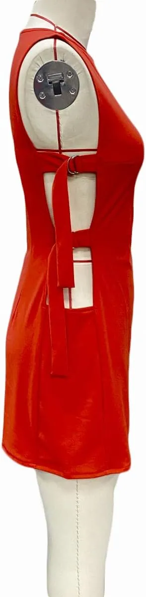 Women Y2K Buckle Mini Dress Summer Sleeveless Hollow-Out Tie Side Boat Neck Short Tank Dress Night Party Clubwear