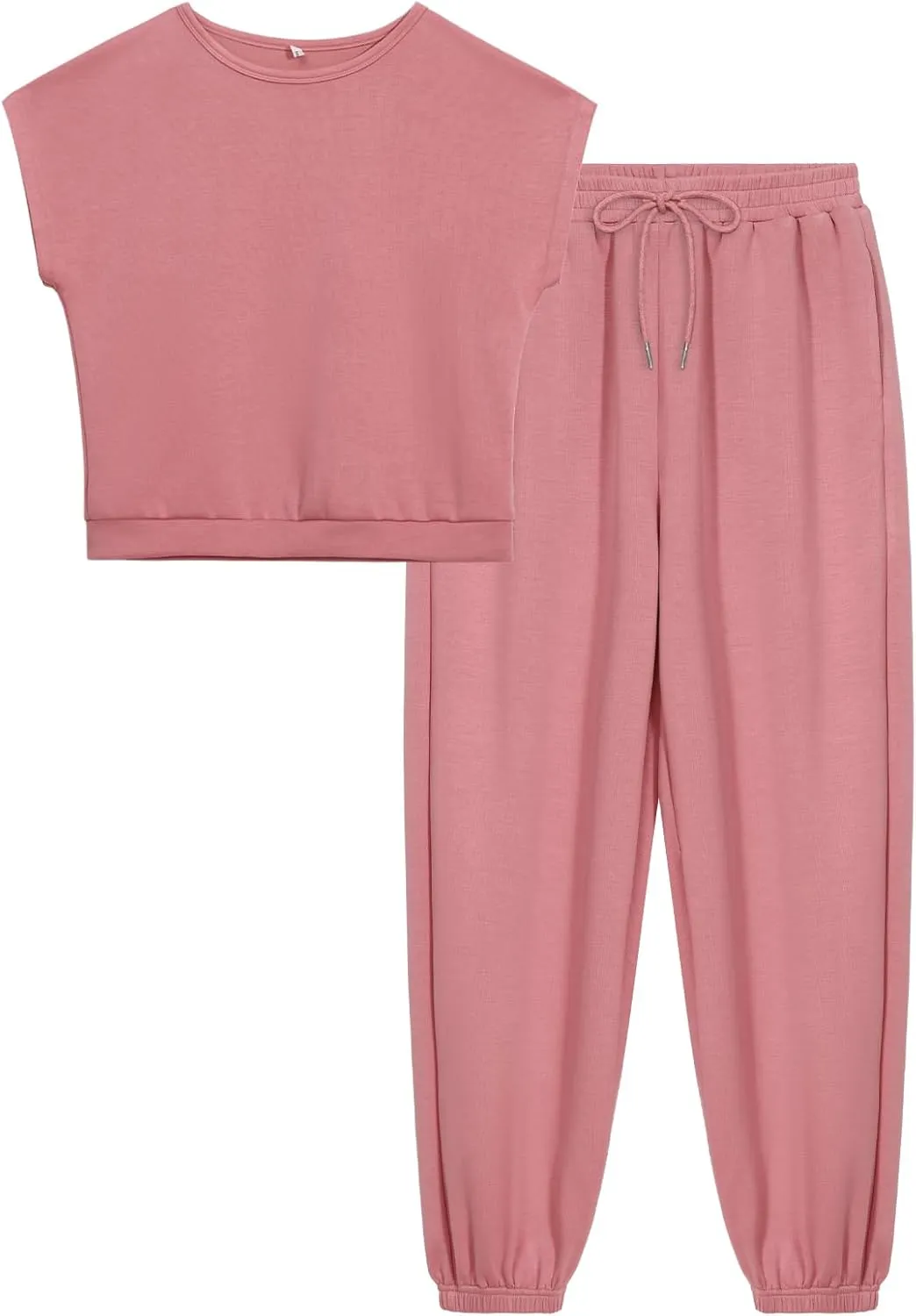 Women's 2 Piece Outfits Cap Sleeve Tops High Waist Pants Lounge Set Athletic Jogger Tracksuit Fashion Loungewear