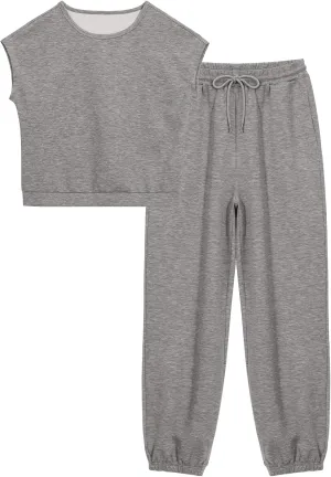 Women's 2 Piece Outfits Cap Sleeve Tops High Waist Pants Lounge Set Athletic Jogger Tracksuit Fashion Loungewear