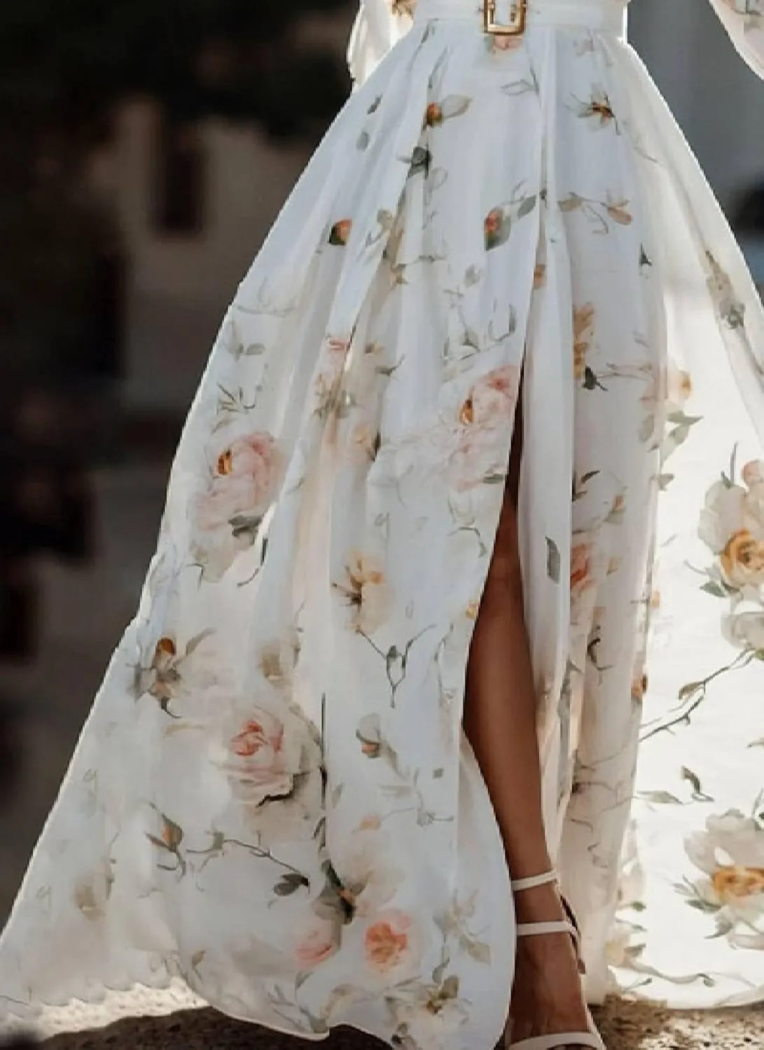Women's 2025 Spring Boho Flowy Wrap V Neck 3/4 Sleeve Floral Print Split Hem Maxi Dress Beach Wedding Guest Dresses