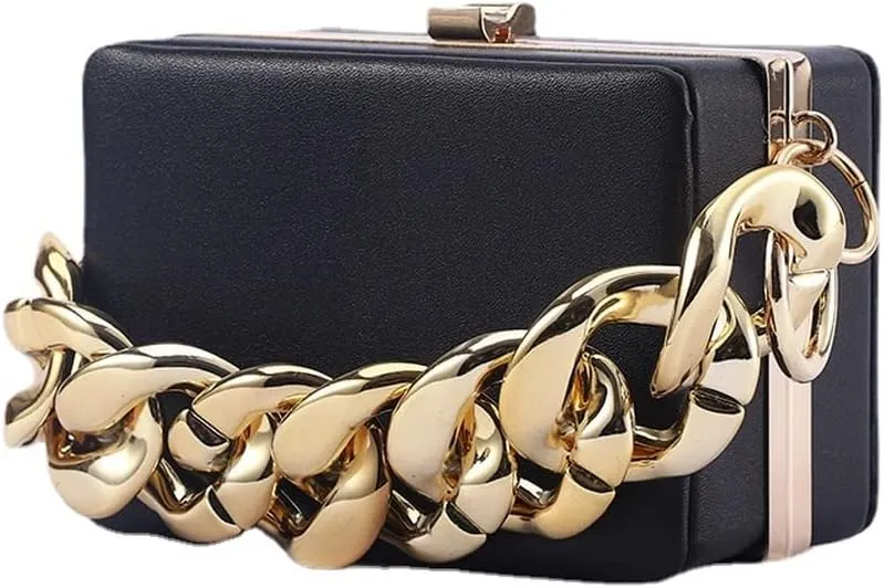 Womens Bag Handbag Metal Chains Purses Handbags Ladies Box Square Evening Clutch