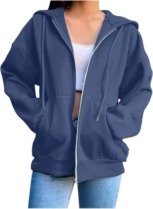 Womens Essentials Hoodie Plus Size Loose Fit Zipper Outfits Long Sleeve Solid Jackets Fashion Outdoor Sweatshirt
