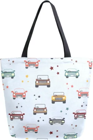 Womens Extra Large Canvas Shoulder Grocery Tote Bag, Toy Colors Cars Durable Daily Handle Bag for Gym Yoga Weekender Picnic Beach Travel Kitchen Reusable Market Shopping
