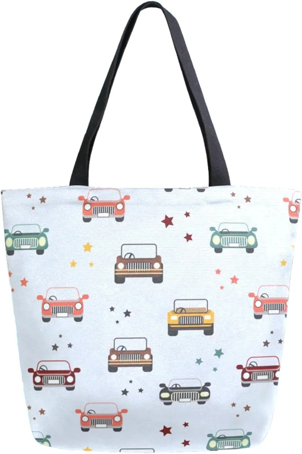 Womens Extra Large Canvas Shoulder Grocery Tote Bag, Toy Colors Cars Durable Daily Handle Bag for Gym Yoga Weekender Picnic Beach Travel Kitchen Reusable Market Shopping