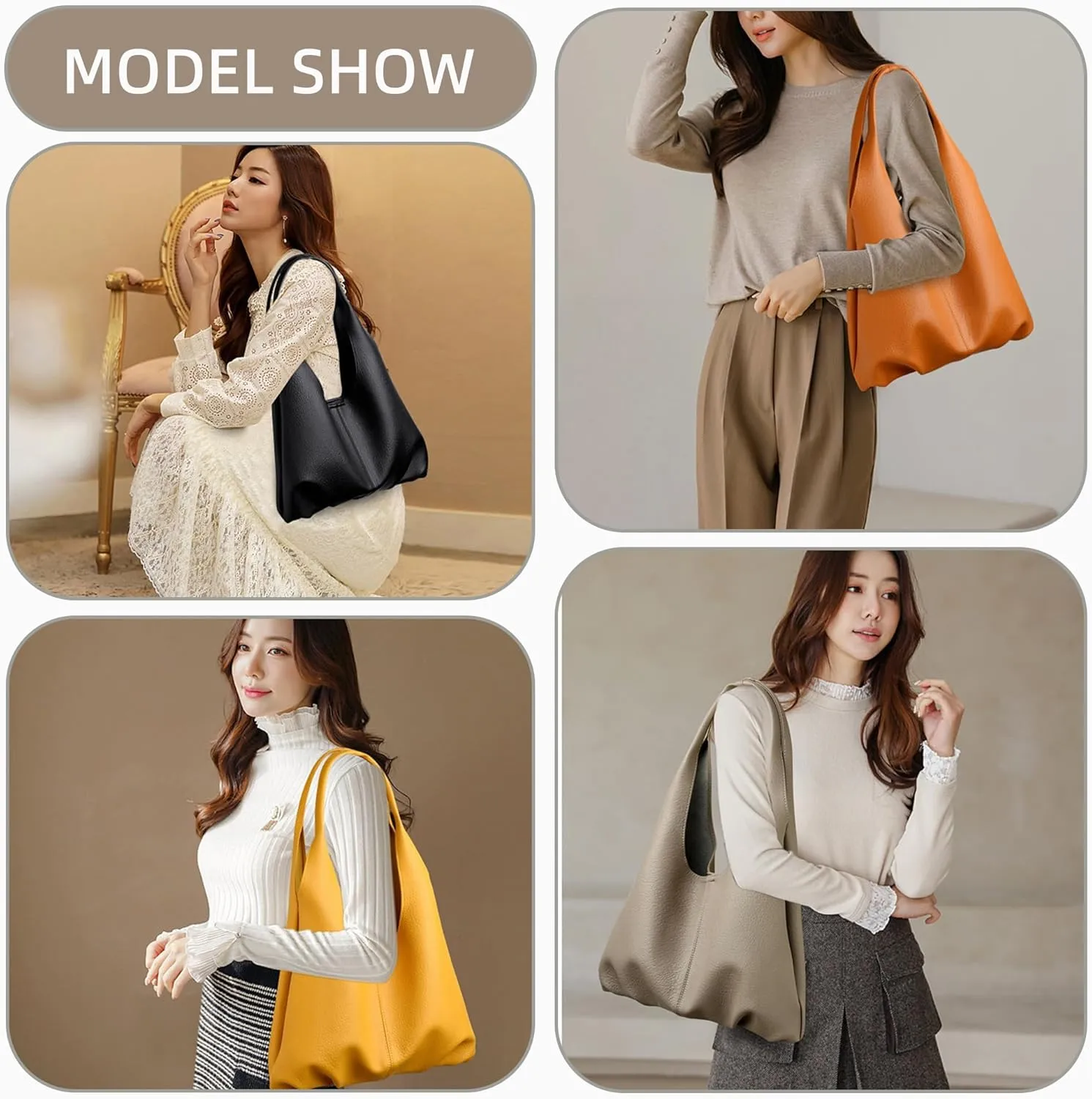 Womens Hobo Bag Large Capacity Shoulder Bag Vegan Leather Handbag Casual Top Handle Bag for Work
