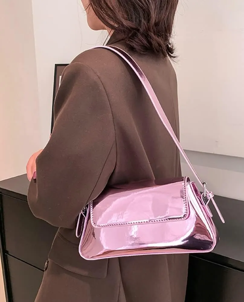 Women's Hobo Bag PU Leather Shoulder Bag Glossy Handbag Underarm Purse Top Handle Satchels Small Totes