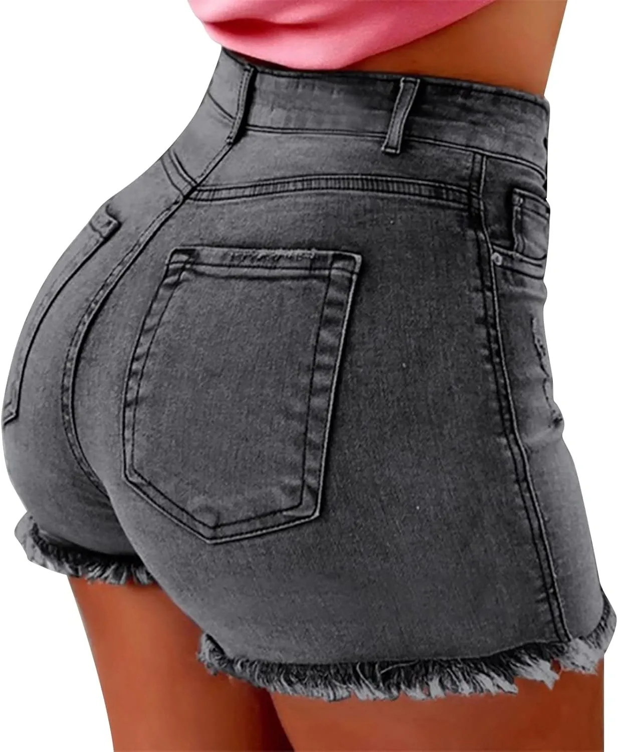 Womens Jean Shorts High Waisted Ripped Denim Jeans Fringed Hole Stretchy Summer Hot Short Pants Frayed Raw Hem Trendy