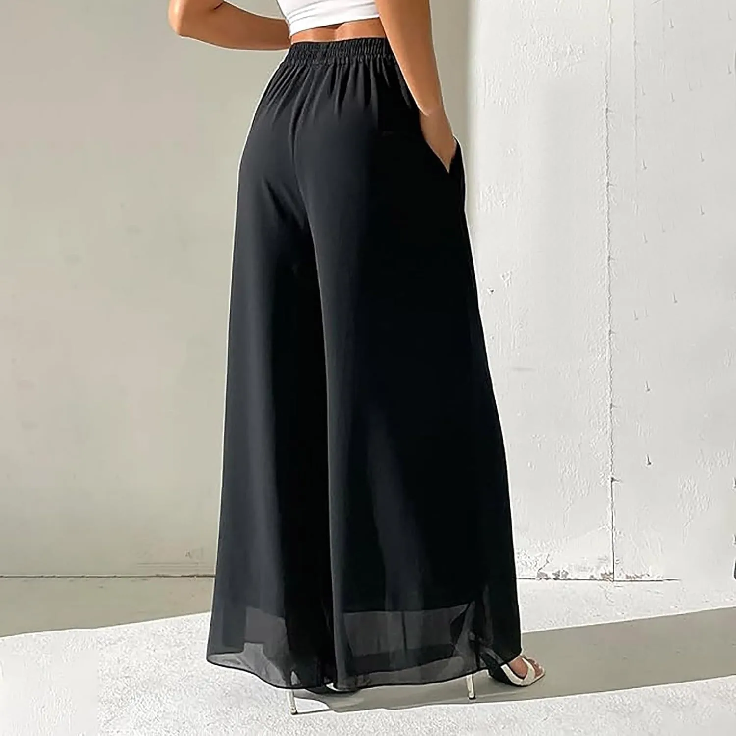 Women's Linen Summer Boho Pant Trousers Elastic Waisted Bootcut Slim Fit Pant Trousers Work Business