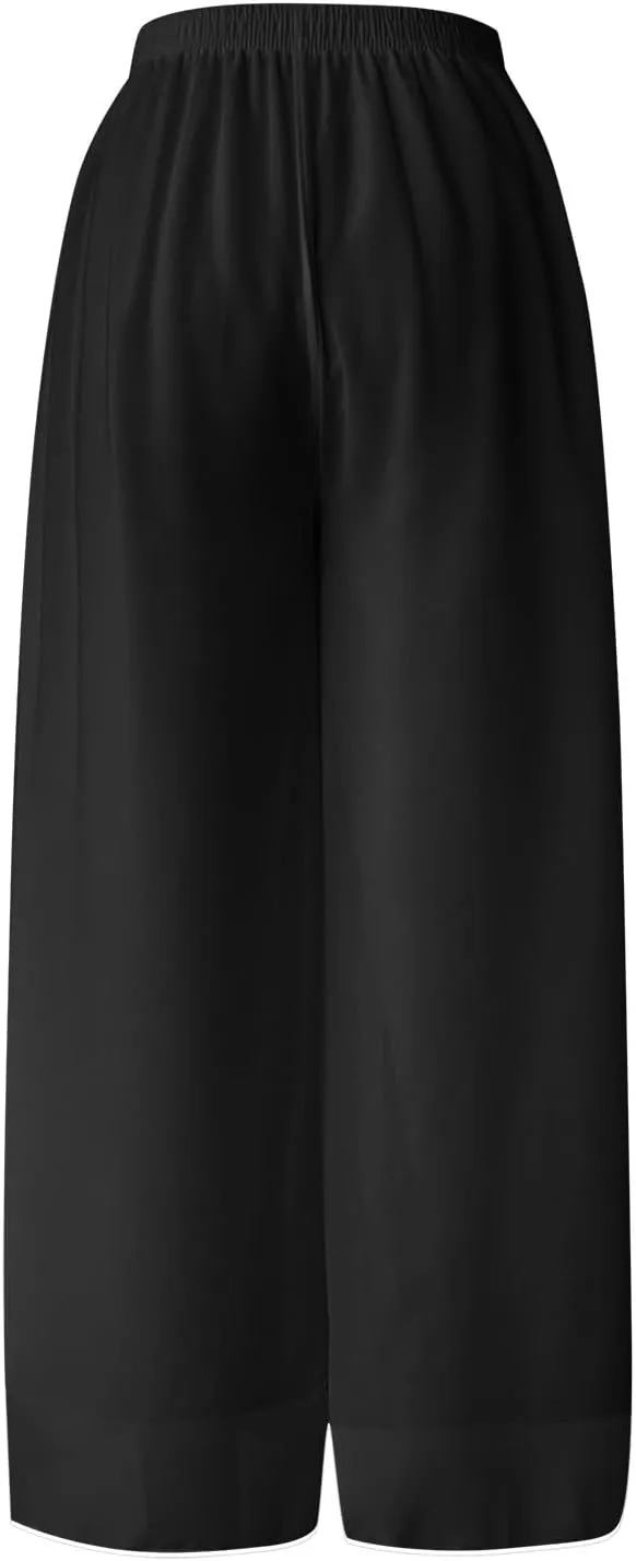 Women's Linen Summer Boho Pant Trousers Elastic Waisted Bootcut Slim Fit Pant Trousers Work Business