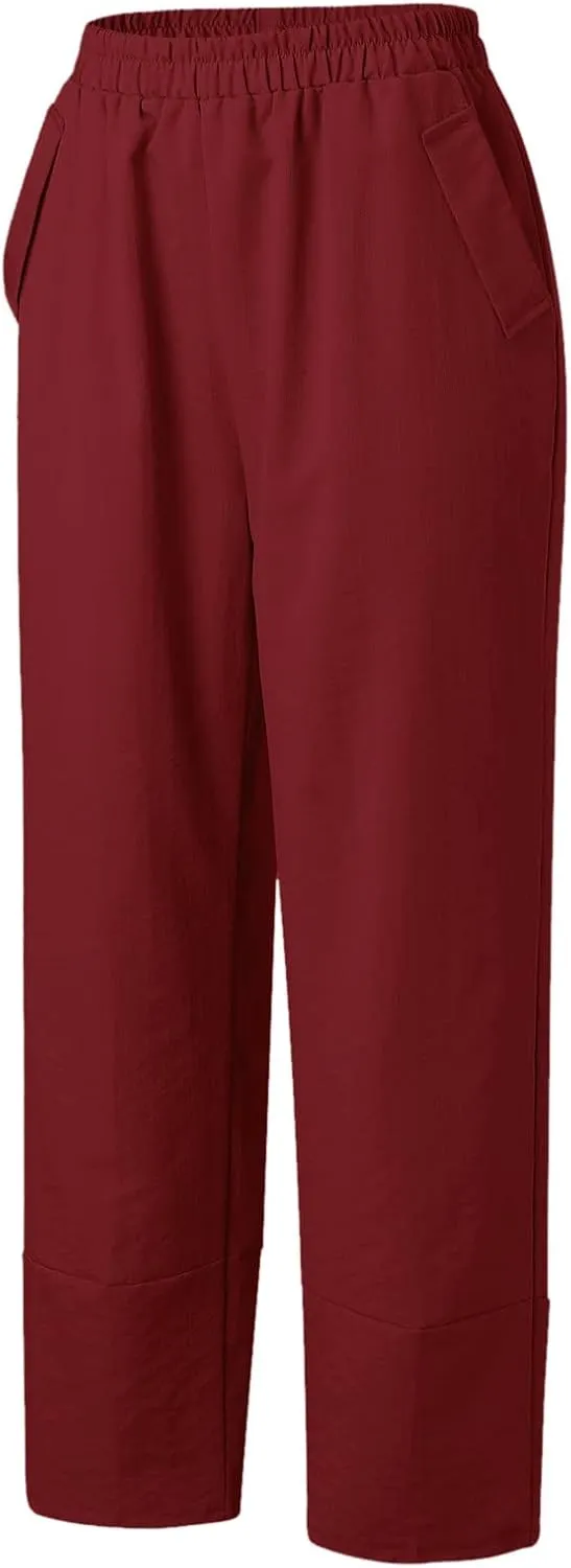 Women's Linen Summer Loose Flowy Palazzo Lounge Pants High Waist Long Lounge Slim Fit Trouser Business Work