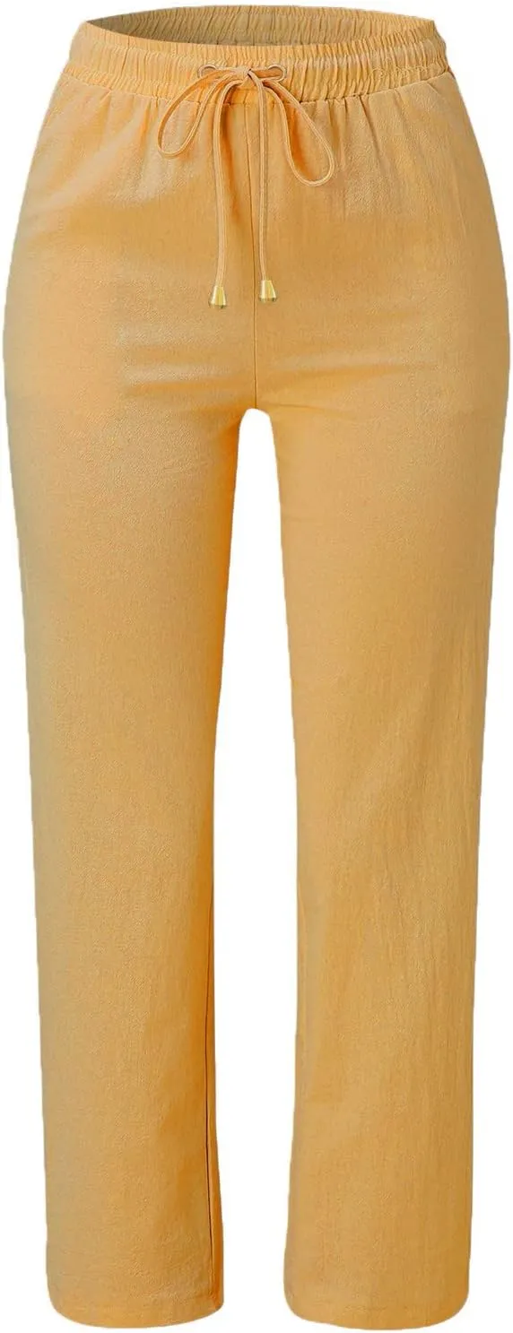 Women's Linen Summer Y2K Fashion Palazzo Pants Elastic Waisted Straight Plus Size Trouser Vacation