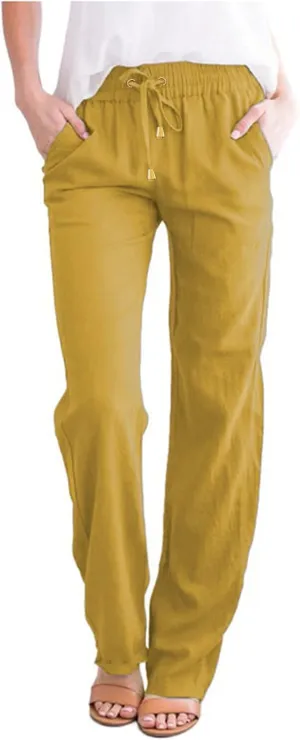 Women's Linen Summer Y2K Fashion Palazzo Pants Elastic Waisted Straight Plus Size Trouser Vacation