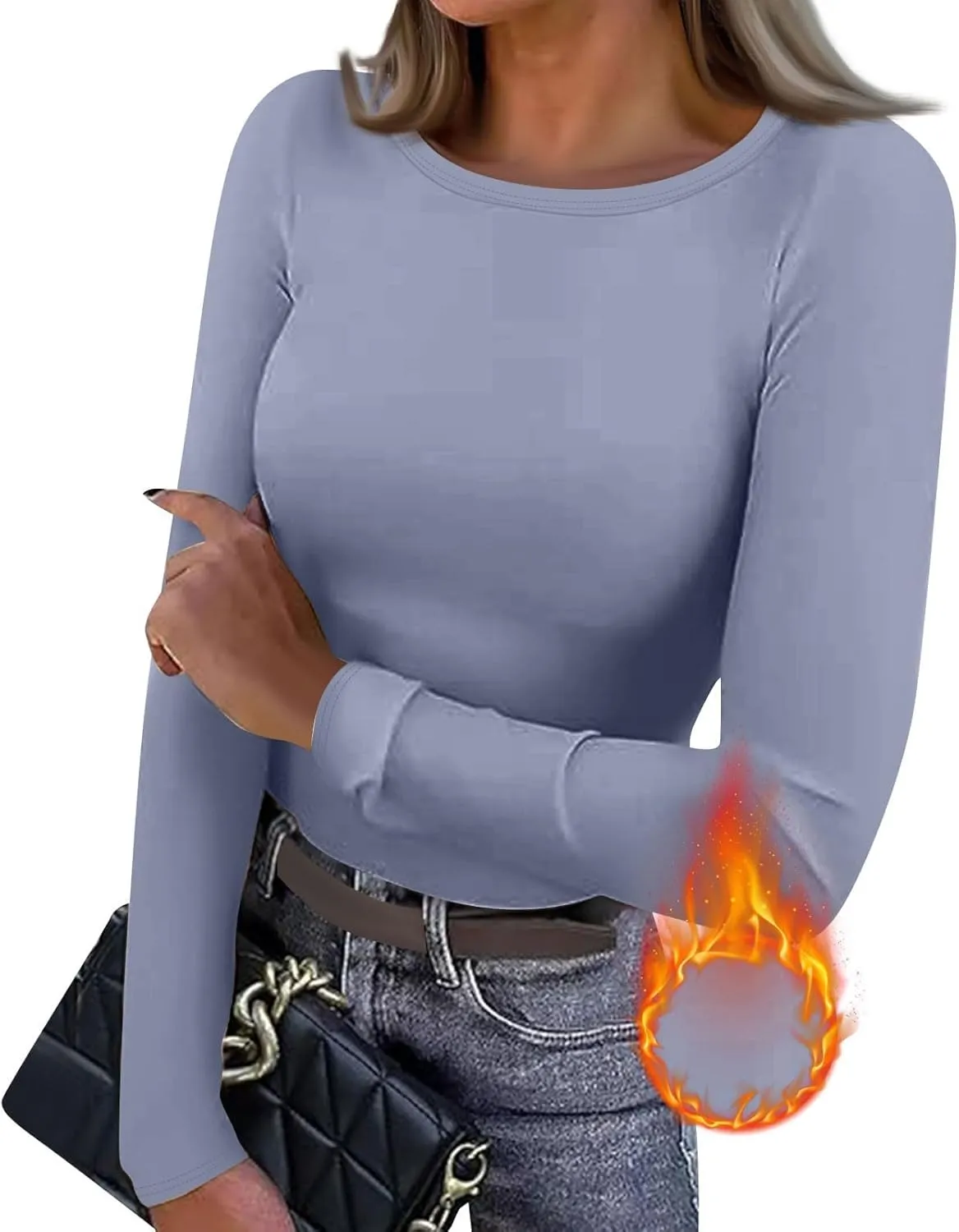 Women's Long Sleeve Fleece Lined Thermal Underwear Lightweight Crew Neck Baselayer Shirt Premium Comfort Winter Tops