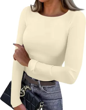 Women's Long Sleeve Fleece Lined Thermal Underwear Lightweight Crew Neck Baselayer Shirt Premium Comfort Winter Tops