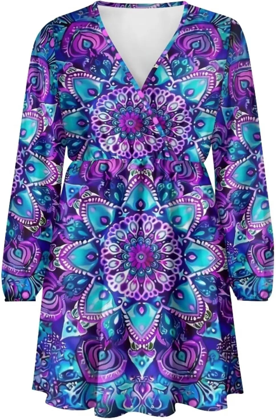 Womens Long Sleeve Mini Dress Deep V Neck Ruffle Flowy Dress Casual Skater Dress