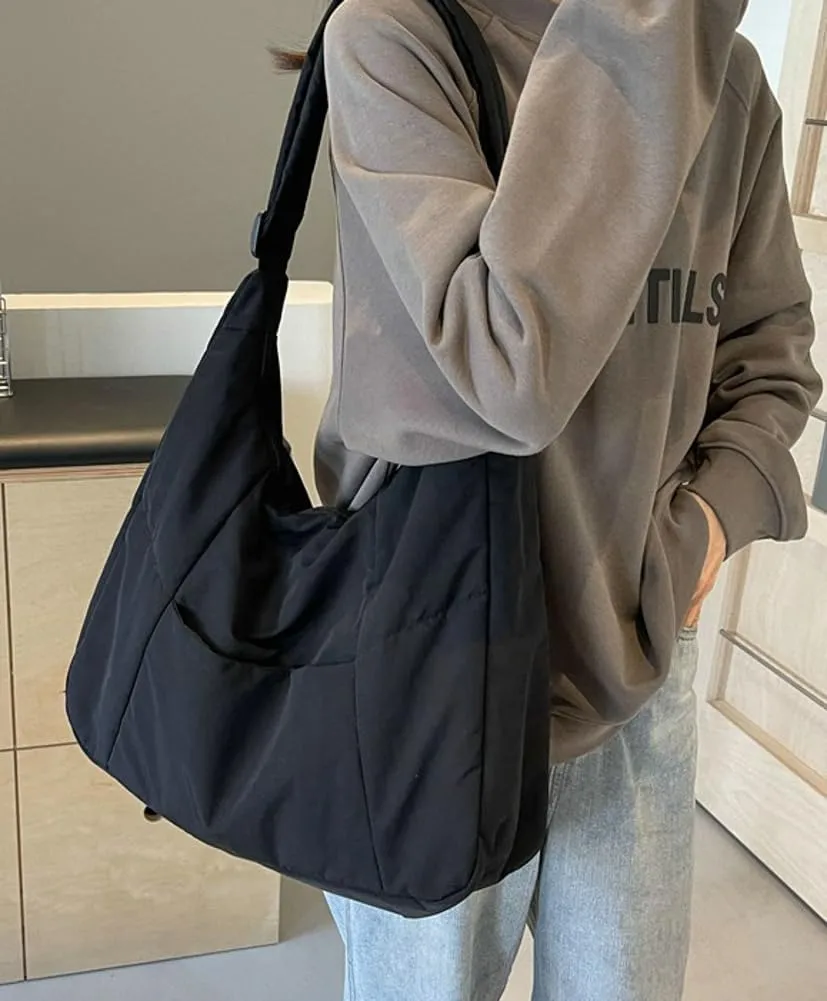 Women's Nylon Shoulder Bag Large Dumpling Crossbody Totes Casual Handbag Purse Hobo Zipper Top Handle Bag
