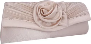 Womens Pleated Flower Evening Clutch Satin Vintage Dinner Bag