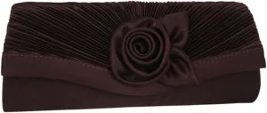 Womens Pleated Flower Evening Clutch Satin Vintage Dinner Bag