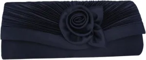 Womens Pleated Flower Evening Clutch Satin Vintage Dinner Bag